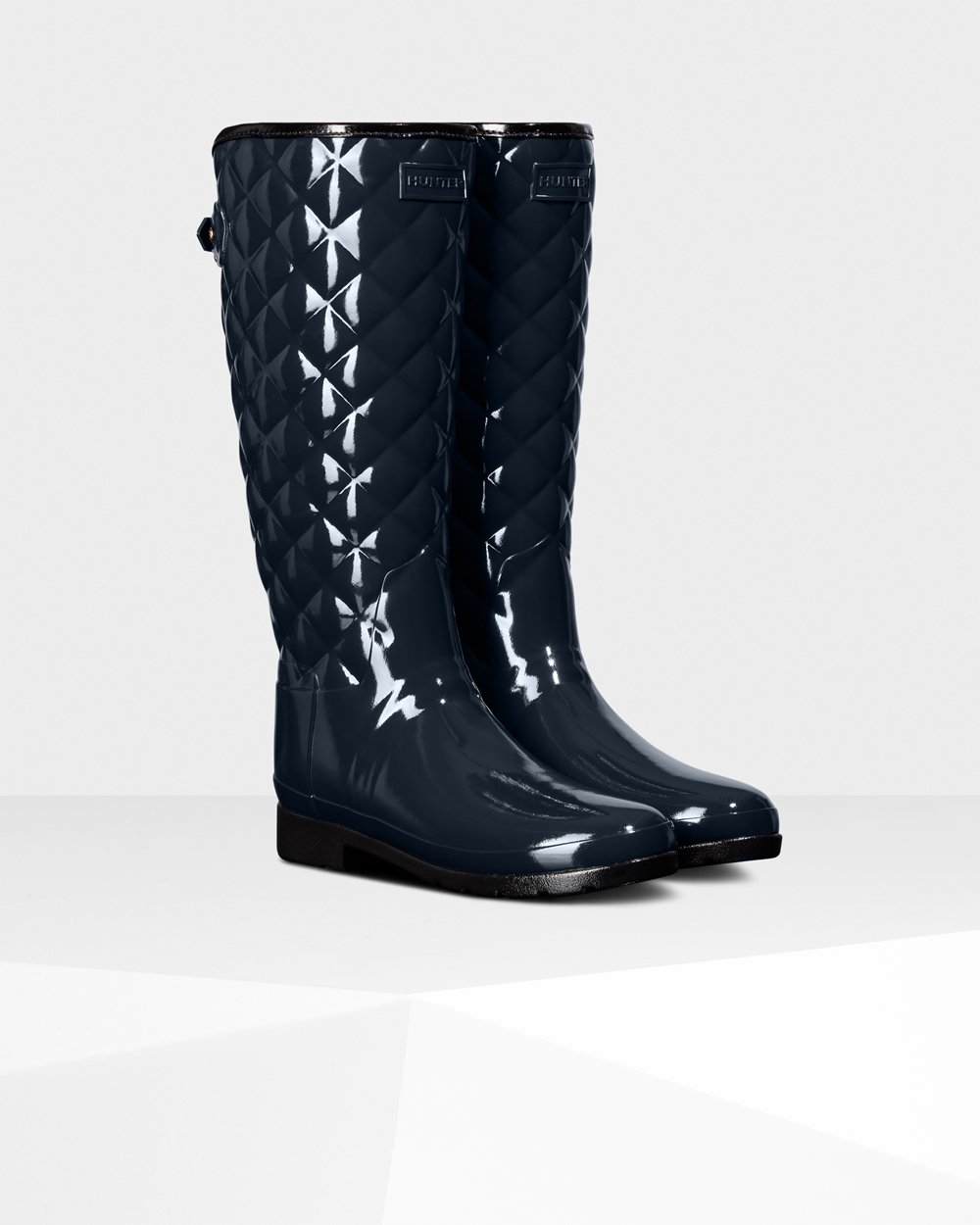 Botas De Altas Hunter Mujer Refined Adjustable Quilted Gloss - Azul Marino - Argentina 9263OJDPC